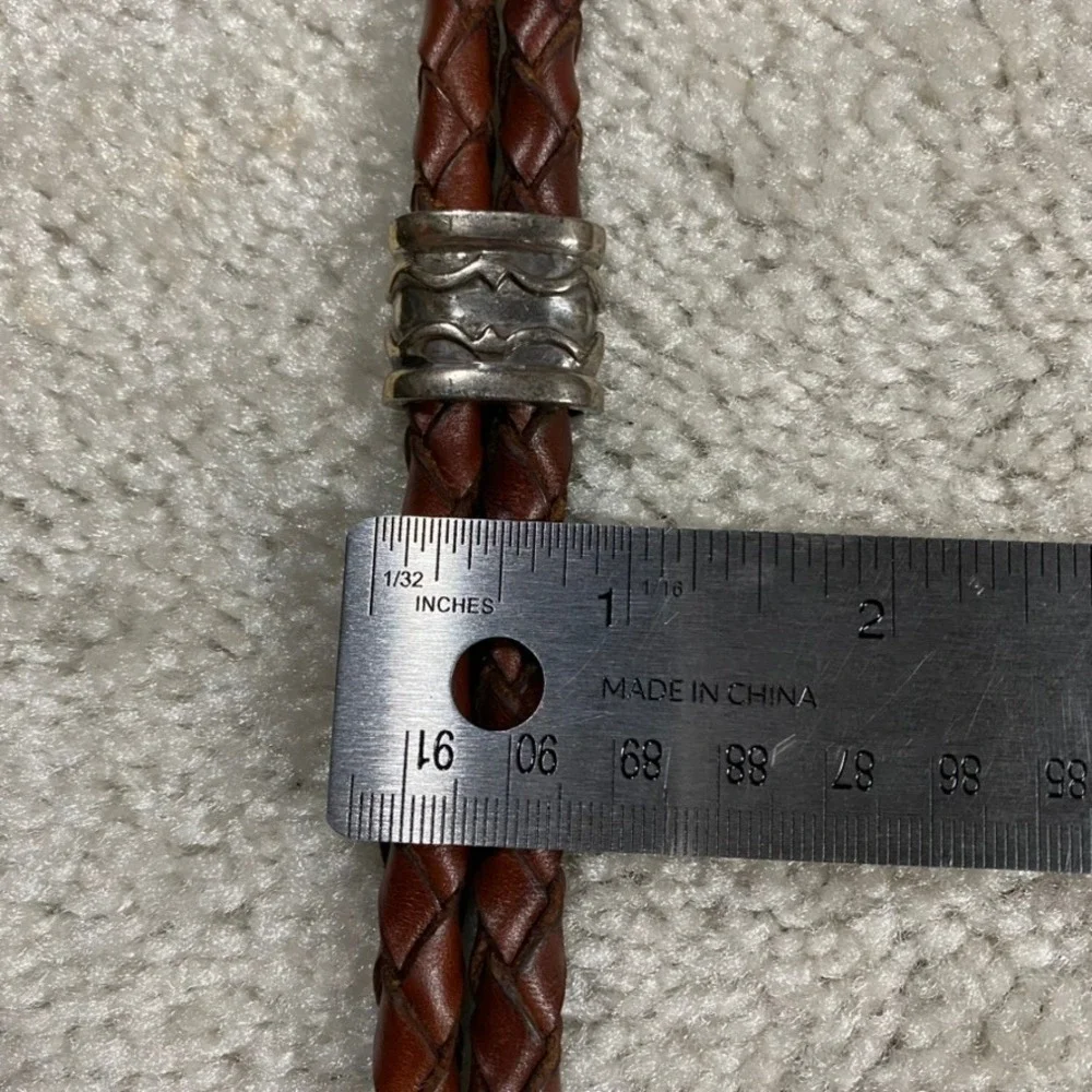 VTG Braided Leather Cord Belt Womens Brown Western Boho Teardrop Buckle 44